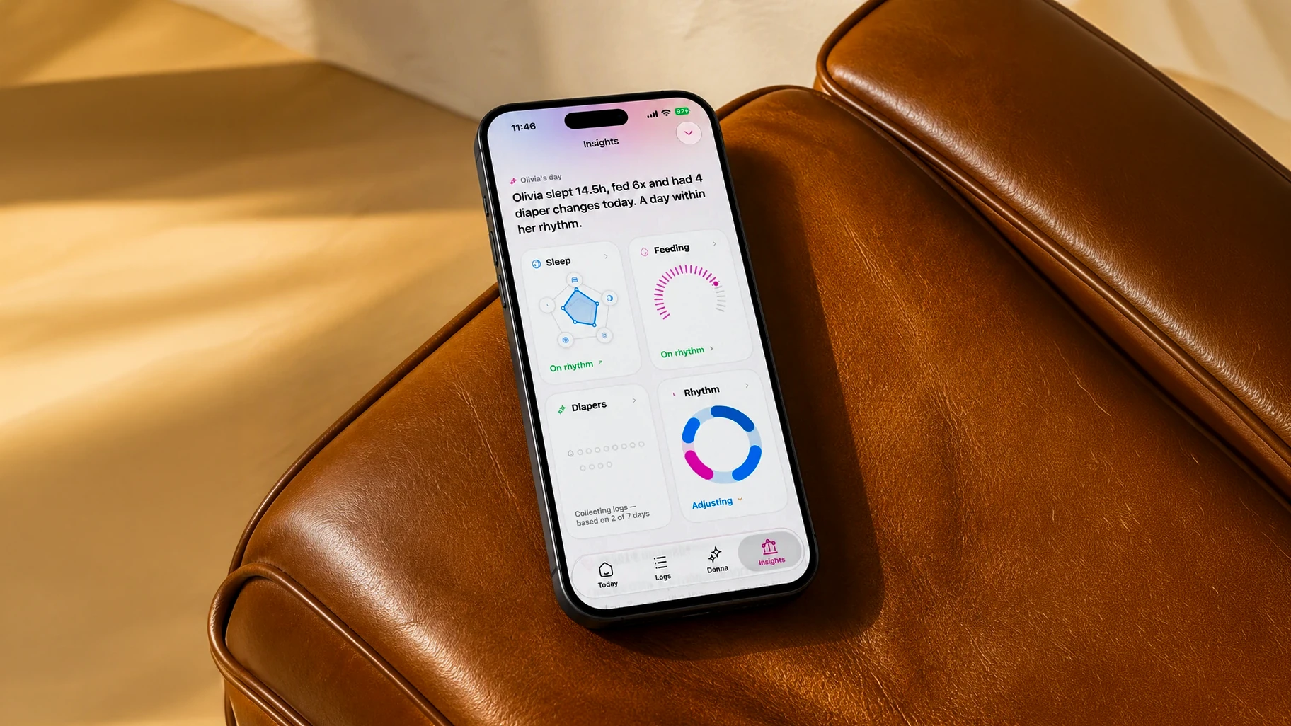 Insights da DonnaAI em uso no iPhone