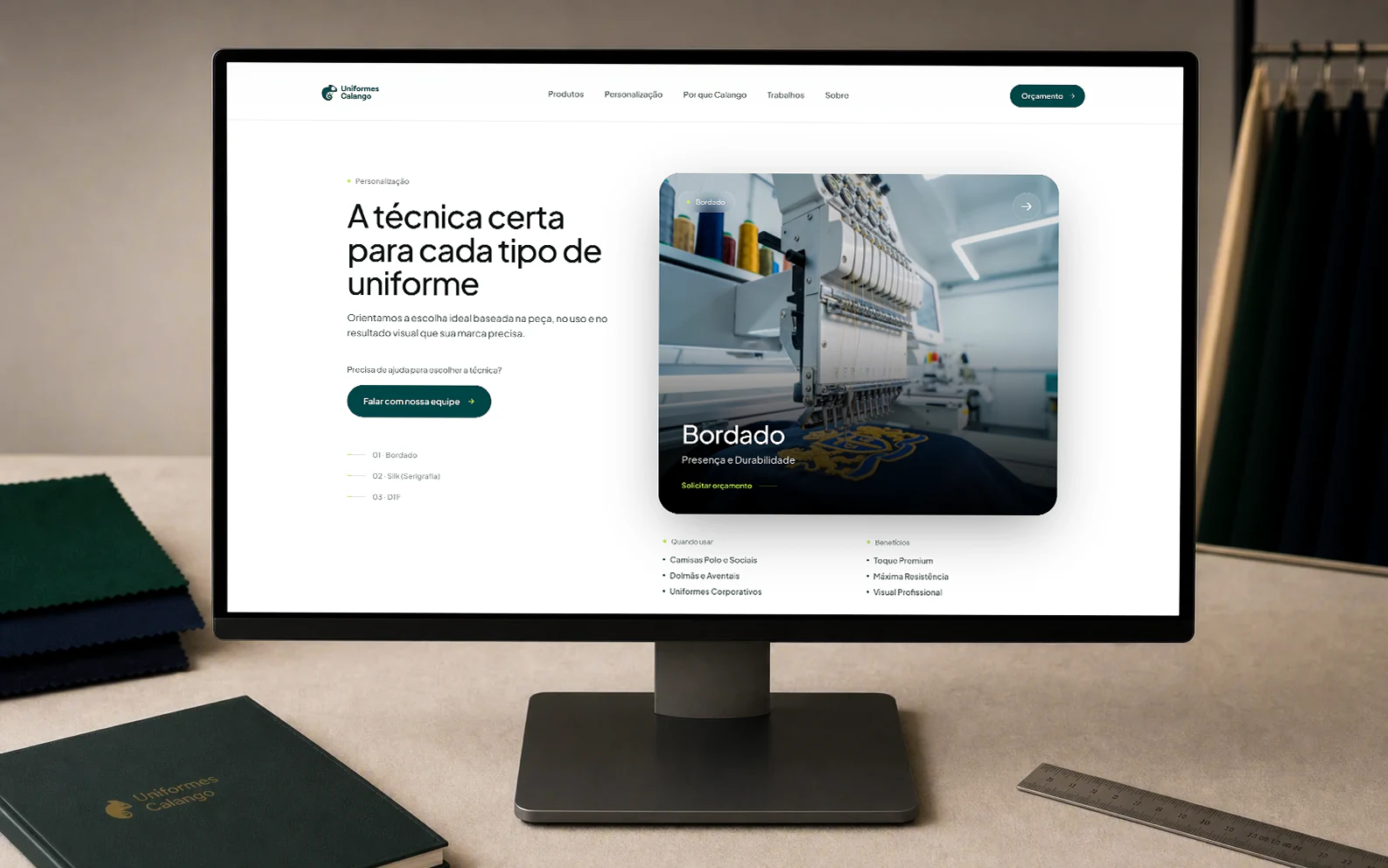 Uniformes Calango production process presented on the website