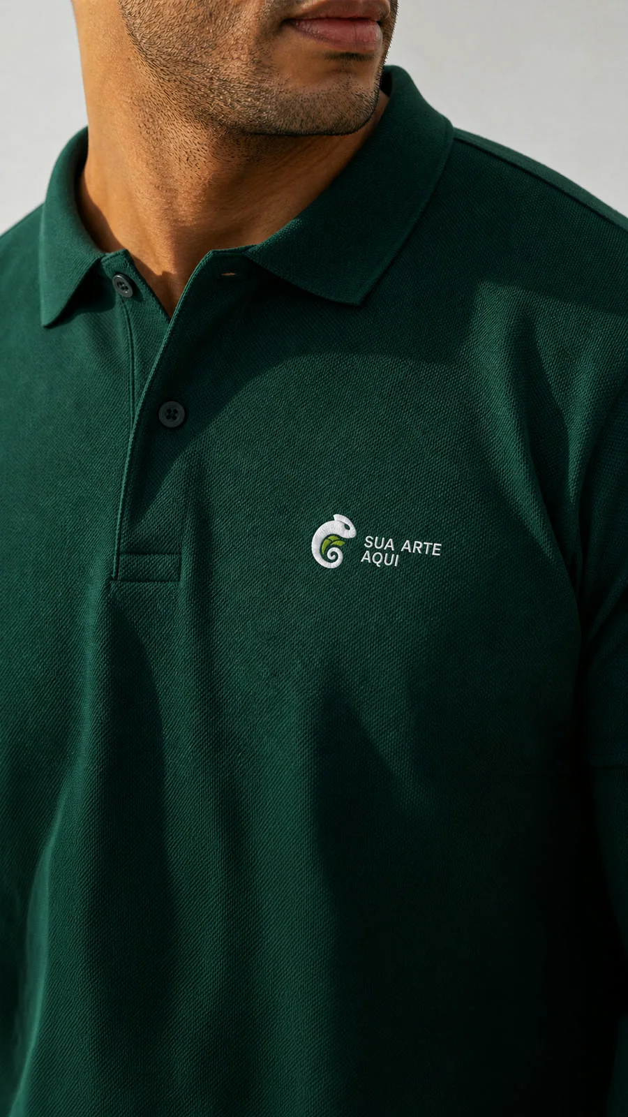 Green polo shirt with a Your Artwork Here placement