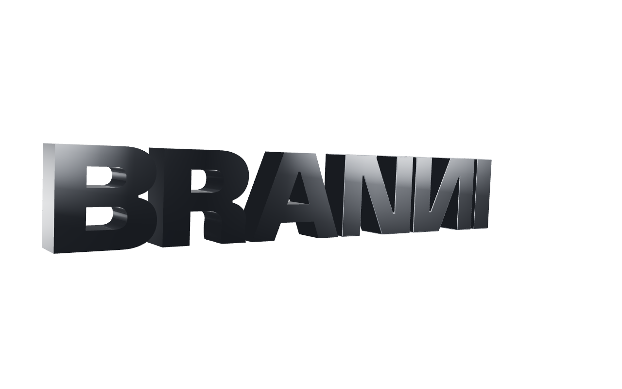 Rotating BRANNI logo revealing its finish over the 3D structure